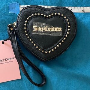 Juicy Couture Black Heart Zip Wristlet with Gold Hardware